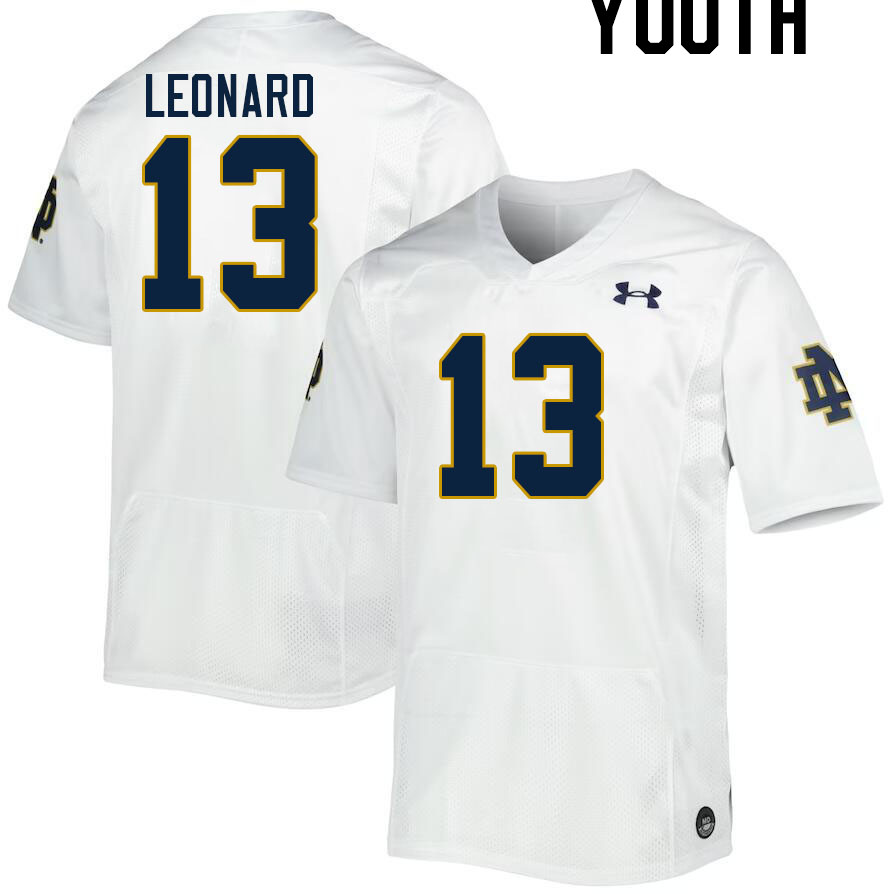 Youth #13 Riley Leonard Notre Dame Fighting Irish College Football Jerseys Stitched-White